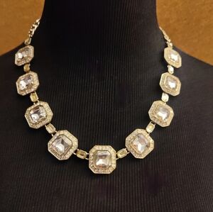 Talbot's Gold Tone Statement Necklace Clear Crystal Rhinestone Necklace
